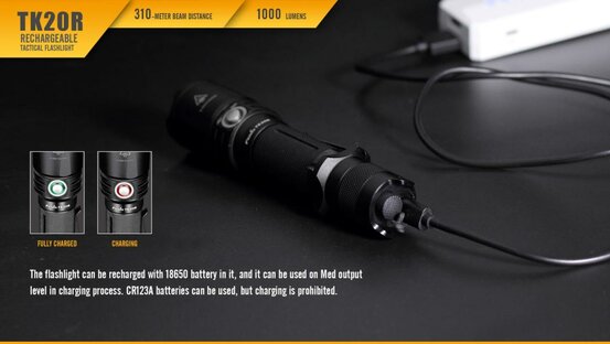 Taktická baterka Fenix TK20R nabíjateľná (1000lm)