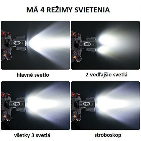 Čelovka s 3 LED cree svetlami XML-T6 nabíjateľná