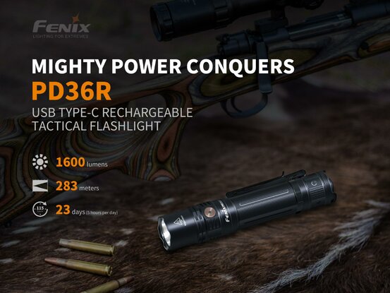 Taktická baterka Fenix PD36R (1600lm) + E01 V2.0