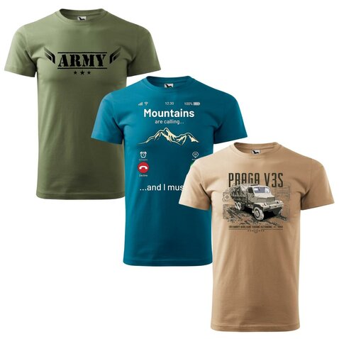 Tričko 3x akciový set - Hory volajú + Army + V3S