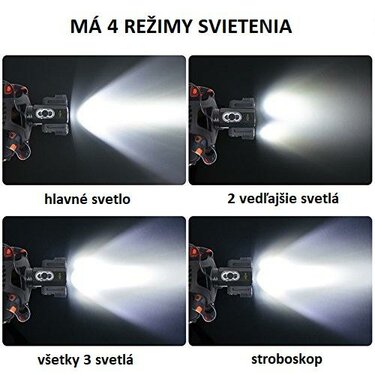 Čelovka s 3 LED cree svetlami XML-T6 nabíjateľná