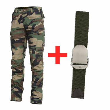 Nohavice Pentagon BDU 2.0 woodland + opasok s kovovou sponou